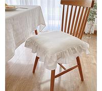 Coussin de Chaise 40x40 cm Antidérapant et Lavable Housse 100% Coton Respirant Volants Élégants pour Chaise de Bureau, Salle à Manger, Cuisine ou Mariage(White,40x40cm)