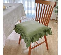 Coussin de Chaise 40x40 cm Antidérapant et Lavable Housse 100% Coton Respirant Volants Élégants pour Chaise de Bureau, Salle à Manger, Cuisine ou Mariage(Green,40x40cm)