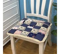 Coussin de chaise à imprimé floral de ferme avec attaches - Coussin antidérapant en dentelle pour cuisine et salle à manger - 40,6 x 40,6 cm - Coussin de siège en patchwork bleu foncé