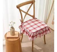Coussin de Chaise à Volants Tissu Écossais, Coussin de Siège Non-Slip pour Chaises de Salle à Manger, Housse Amovible Lavable, Attaches, Style Ferme(Red)