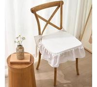 Coussin de Chaise à Volants Tissu Écossais, Coussin de Siège Non-Slip pour Chaises de Salle à Manger, Housse Amovible Lavable, Attaches, Style Ferme(White)