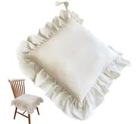 Coussin de chaise blanche, 16x16 coussins de chaise ferme à volants non glissés avec cravates et fermeture éclair, coussins d'intérieur rétro respirants pour chaises bureau cuisine pour chai