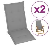 vidaXL Coussins de Chaise de Jardin à Dossier Haut Lot de 2, Coussin de Siège de Salon, Coussin de Meuble de Terrasse, Coussin d’Assise Extérieur, Gris Tissu