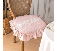 Coussin de chaise de luxe à volants en dentelle rose antidérapant avec attaches - Housse décorative élégante pour salle à manger, mariage et cuisine (40,6 x 40,6 cm, 1 pièce)