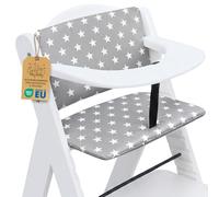 Coussin de chaise haute bébé 2 pièces réducteur de siège enfant | Housse pour Hauck escalier bois dossier assise déperlant velcro fait main rembourré bébé enfant confort Étoiles Gris
