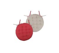 - Coussin de chaise Rouge et Lin rond et réversible - 38 x 38 cm