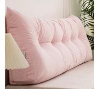 Coussin de dossier de lit triangulaire Coussin de tête de lit compensé en velours côtelé pour lit double, Queen, King, simple, coussin de lecture support lombaire, housse amovible(150x40x12cm,Pink)