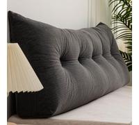 Coussin de dossier de lit triangulaire Coussin de tête de lit compensé en velours côtelé pour lit double, Queen, King, simple, coussin de lecture support lombaire, housse amovible(120x40x12cm,Black)