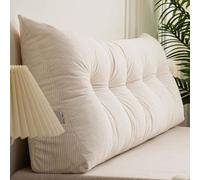Coussin de dossier de lit triangulaire Coussin de tête de lit compensé en velours côtelé pour lit double, Queen, King, simple, coussin de lecture support lombaire, housse amovible(200x40x12cm,Beige)