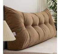 Coussin de dossier de lit triangulaire Coussin de tête de lit compensé en velours côtelé pour lit double, Queen, King, simple, coussin de lecture support lombaire, housse amovible(180x40x12cm,Brown)