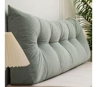 Coussin de dossier de lit triangulaire Coussin de tête de lit compensé en velours côtelé pour lit double, Queen, King, simple, coussin de lecture support lombaire, housse amovible(150x40x12cm,Green)