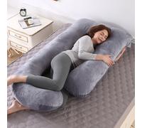 Coussin de grossesse avec taie d'oreiller en velours, Soft Coussin pour dormir sur le côté pour femmes enceintes, Coussin pour tout le corps,145cmx70cm(en forme de J,gris foncé)