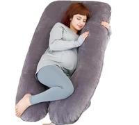 Coussin de Grossesse Complet en Forme de U avec Housse Amovible pour Femmes Enceintes, Coussin de Grossesse pour Dormir, Soutien pour Le Dos, Les Jambes, Le Ventre(Coton, Gris1)