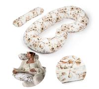 Coussin de grossesse en C pour dormir et allaiter avec housse amovible, crème avec feuilles brunes