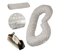 Coussin de grossesse en C pour dormir et allaiter avec housse amovible, gris avec étoiles