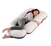 Coussin de Grossesse pour dormir, Coussin d'allaitement,Grand Coussin allaitement en forme de U de maternité avec Housse en Velours remplaçable et Lavable (Gris&Blanc-Velours)