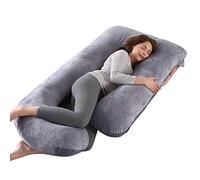 Coussin de Grossesse pour dormir, Coussin d'allaitement,Grand Coussin allaitement en forme de U de maternité avec Housse en Velours remplaçable et Lavable (Gris Foncé-Velours)