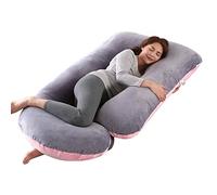 Coussin de Grossesse pour dormir, Coussin d'allaitement,Grand Coussin allaitement en forme de U de maternité avec Housse en Velours remplaçable et Lavable (Rose&Gris-Velours)