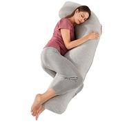 Coussin de Grossesse pour Dormir, Oreiller de Grossesse pour Femme Enceinte en Forme de J Support Coussin d'allaitement et Coussin de Maternité avec Housse Lavable et Remplable, Coton Gris Clair