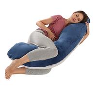 Coussin de Grossesse pour Dormir, Oreiller de Grossesse pour Femme Enceinte en Forme de J Support Coussin d'allaitement et Coussin de Maternité avec Housse Lavable et Remplable, Velours Bleu Gris