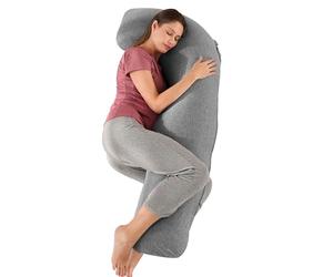 Coussin de Grossesse pour Dormir, Oreiller de Grossesse pour Femme Enceinte en Forme de J Support Coussin d'allaitement et Coussin de Maternité avec Housse Lavable et Remplable, Coton Gris Foncé