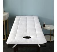 Coussin de lit de massage avec trous pour salon de beauté, épais, antidérapant, doux et confortable avec appuie-tête, sangles élastiques pour spa (blanc, 60 x 190 cm)