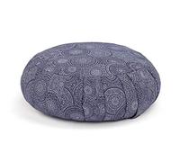 Coussin de méditation Bodhi ZAFU | plis extensibles et poignée de transport pratique | Housse en 100% coton | remplissage épeautre bio | Hauteur 19cm | Collection Maharaja (Mandala bleu foncé)