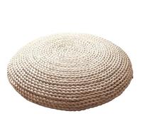 Coussin de Méditation Oreiller doux de sol en paille, coussin rond tissé à la main, tapis Tatami, Yoga, cérémonie du thé, méditation(2 layer beige-cotton,30cm)