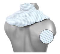 Coussin de nuque avec col montant - Blanc et Bleu clair - Coton Bio - Coussin aux graines de lin - Confortable coussin thermique aux graines pour la nuque
