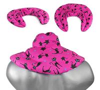 Coussin de nuque avec col montant - chat noir - fuchsia - Coussin aux graines de lin - Coussin épaules et cou - Bouillotte pour cervicales