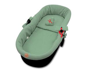 Coussin de siège Mousseline pour poussette bébé - housse de nacelle habillage couffin o réducteur chaise haute accessoires 3 pièces avec insert et oreiller Vert