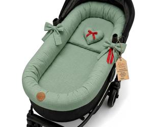 Coussin de siège Mousseline pour poussette bébé - housse de nacelle habillage couffin o réducteur chaise haute accessoires 3 pièces avec insert et oreiller Sauge
