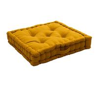 Coussin de Sol avec poignée, 50 x 50 cm, Jaune Moutarde, 100% Coton, Garnissage 100% Coton recyclé, Capitonné pour Assurer Une Bonne Tenue, Collection Panama, Enjoy Home