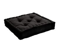 Coussin de Sol avec poignée, 50 x 50 cm, Noir, 100% Coton, Garnissage 100% Coton recyclé, Capitonné pour Assurer Une Bonne Tenue, Collection Panama, Enjoy Home