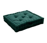 Coussin de Sol avec poignée, 50 x 50 cm, Vert Foncé, 100% Coton, Garnissage 100% Coton recyclé, Capitonné pour Assurer Une Bonne Tenue, Collection Panama, Enjoy Home