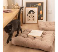 Coussin de sol carré japonais épais en coton et lin - Pour salon, balcon, tatami, yoga, terrasse, utilisation en toutes saisons (kaki, carré : 55 x 55 cm)