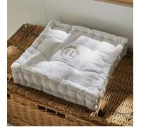 Coussin de Sol Blanc Slub Chambray Broderie Berenice - Charme Blanc 40 x 40 cm