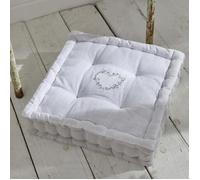 Coussin de Sol Blanc Slub Chambray Broderie Constance - Charme Blanc 40 x 40 cm