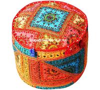 Coussin de sol traditionnel indien en coton brodé à la main - Style vintage - 35,6 x 55,9 cm