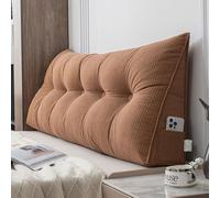Coussin de tête de lit en velours de maïs lavable pour canapé et lit, soutien lombaire, coussin de lecture, idéal pour lit simple et double 100 x 50 x 20 cm, marron