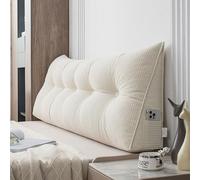 Coussin de tête de lit en velours lavable pour lit queen size, double et simple - Coussin de soutien lombaire beige (100 x 50 x 20 cm)