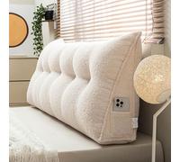 Coussin De TêTe De Lit Triangulaire, Grands Oreiller De Dossier De Taille Compensés, Oreiller De Lecture En Velours Teddy Doux, Coussin De Soutien Lombaire, Coussin De Positionnement(150X50X20CM,Beige