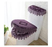 coussin de toilette, Coussin de siège Toilette, 3 pièces/Ensemble Housse d'abattant à Fleurs en Dentelle Champagne avec 2 Couvercles Poche et Couvre-réservoir(Purple)
