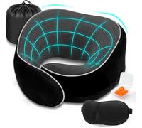 Coussin De Voyage Ergonomique En Mousse À Mémoire - Oreiller De Support Cervical Avec Soutien Latéral Et Kit Sommeil - Oreiller De Voyage Réglable Et Compact - Idéal Vols Longs,Télétravail (Noir)