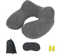 Coussin de voyage gonflable avec bouchons d’oreilles, masque de nuit et sac de rangement - Gris Gris G
