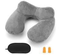 Coussin de Voyage Gonflable Coussin Avion Oreiller de Voyage Compact et Velours Doux Housse Lavable pour Le Camping, Les Voyages, l'avion, Le Train, la Voiture, Le Bureau (Gris)