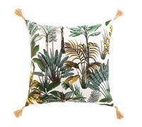 Coussin déhoussable "Balinesia" en coton à motifs végétaux + pompons - Multicolore - 50 x 50 cm Multicolore G