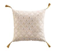 Douceur d'Intérieur – Coussin déhoussable Rafina – Coton métallisé, pompons – Beige 40x40 cm