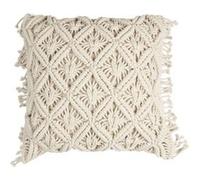 HOME DECO FACTORY, TX0039, Coussin Beige Macramé 40x40 cm - Design élégant et Confortable, idéal pour Le Salon ou la Chambre, Facile à Entretenir, Parfait pour Tous Les Styles d'intérieur