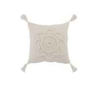 Coussin Déco Pompons "Bord Floches" 45x45cm Blanc